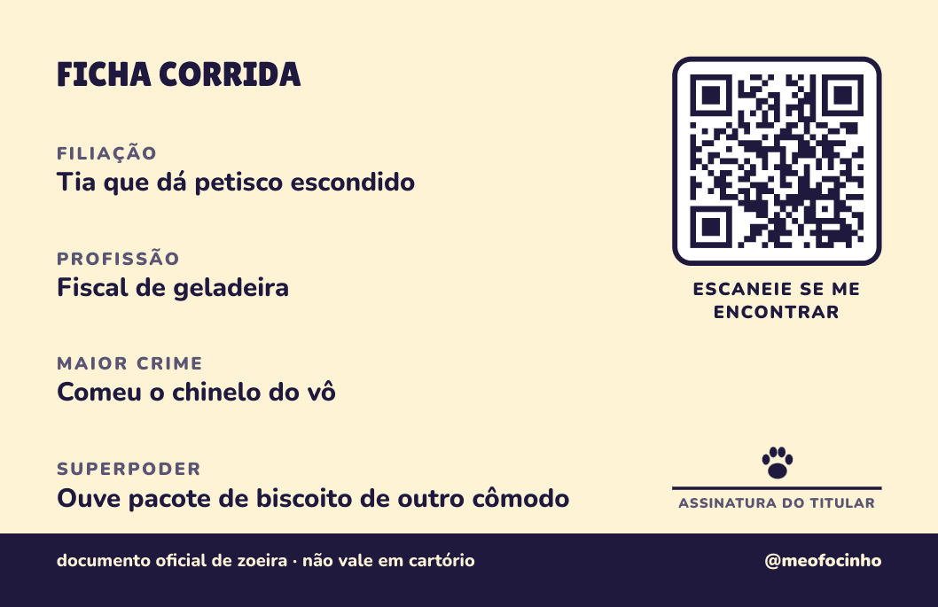 Verso da carteirinha: ficha corrida, QR Code e assinatura